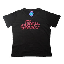 Load image into Gallery viewer, Face Painter Black T-Shirt with Rose Pink Glitter Print - Xtra Large (V-neck)