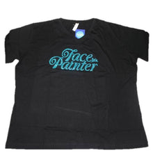 Load image into Gallery viewer, Face Painter Black T-Shirt with Aqua Glitter Print - 2XL (V-neck)