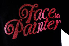 Load image into Gallery viewer, Face Painter Black T-Shirt with Rose Pink Glitter Print - Large (V-neck)
