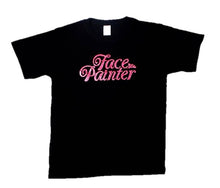 Load image into Gallery viewer, Face Painter Black T-Shirt with Rose Pink Glitter Print - Large (V-neck)
