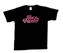 Load image into Gallery viewer, Face Painter Black T-Shirt with Rose Pink Glitter Print - Large (V-neck)
